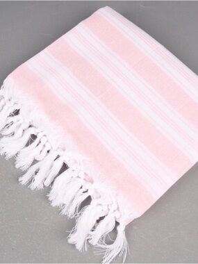 100% Authentic Turkish Cotton Towel | Pink Striped Boho Fringed Peshtemal